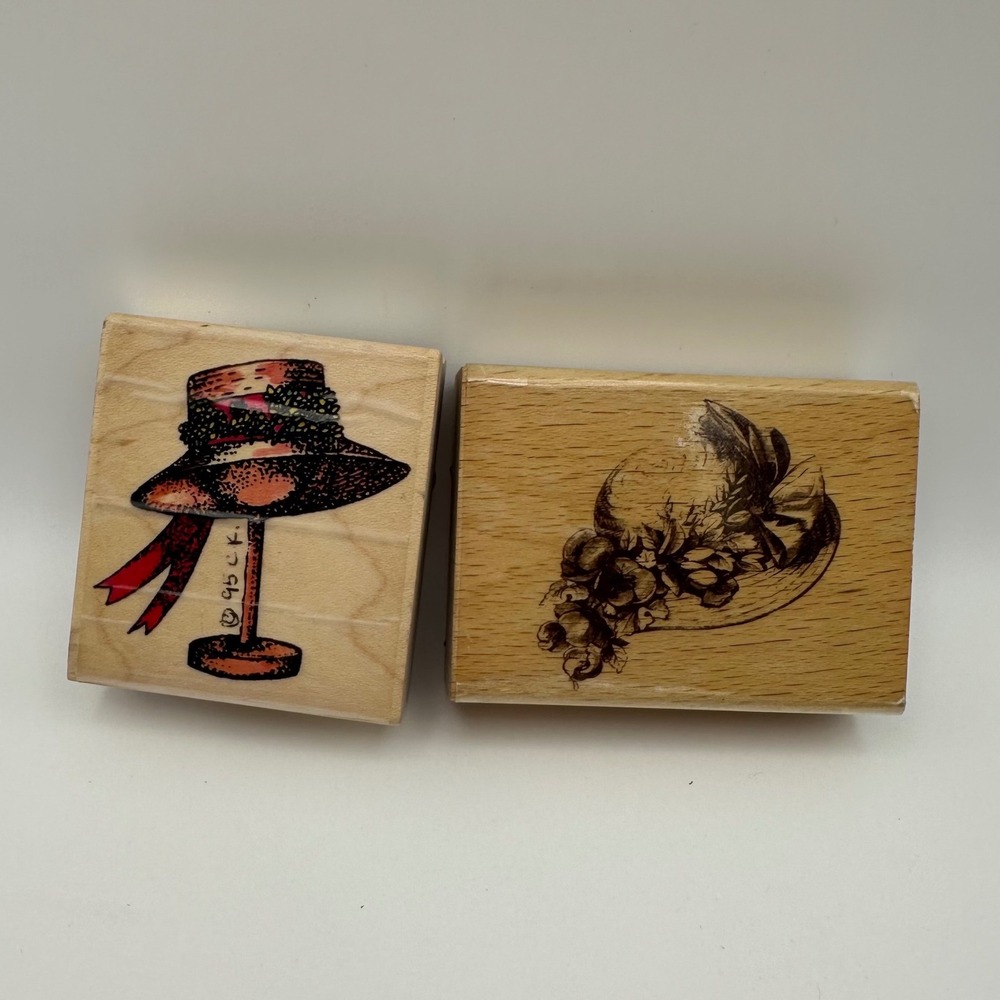 Stampassions Petals N' Straw C-3032 Victorian Floral Hats Wood Rubber Stamp Lot